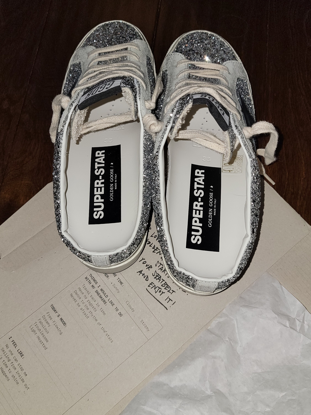 Golden Goose Women's Silver Glitter Low-Top Sneakers with Black Star Mules - Picture 6 of 12